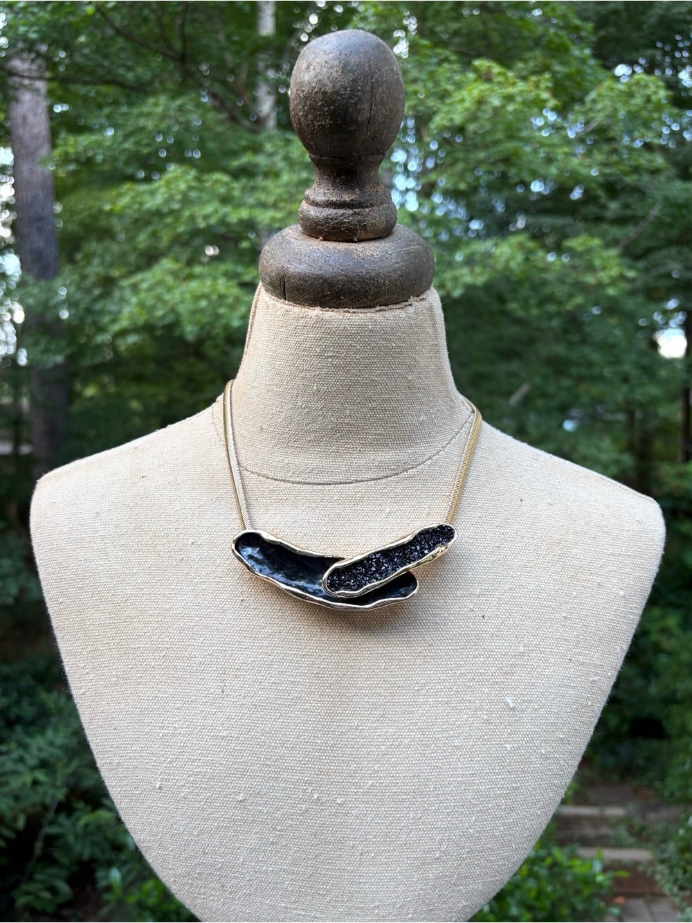 Black Gold Statement Necklace Earrings set- Women Jewelry